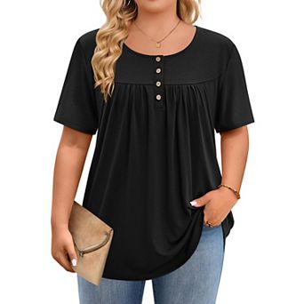 Zeagoo Women's Plus Size Short Sleeve Boho Floral Blouses Casual Loose Tops