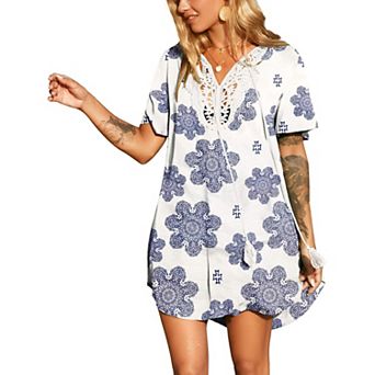 Ekouaer Swimsuit Cover Ups for Women Lace Crochet V-Neck Bikini Beach Coverups Dress for Swimwear