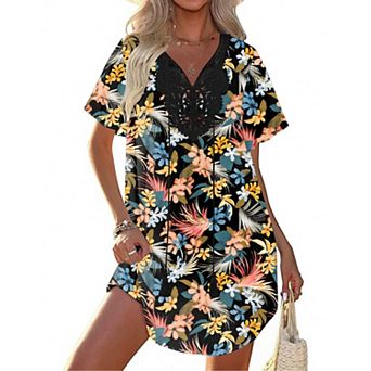 Ekouaer Swimsuit Cover Ups for Women Lace Crochet V-Neck Bikini Beach Coverups Dress for Swimwear