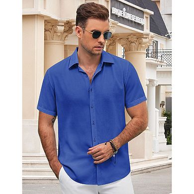 COOFANDY Mens Short Sleeve Button Down Shirt Lightweight Casual Shirts for Vacation Shirts