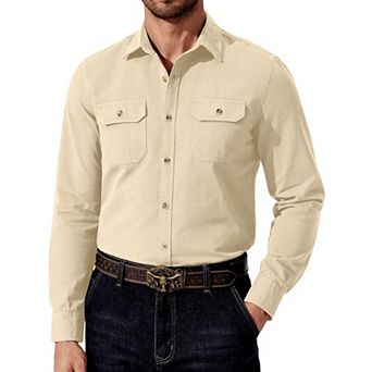 COOFANDY Western Shirts for Men Long Sleeve Cowboy Costume Hippie Shirt with Dual Shirt
