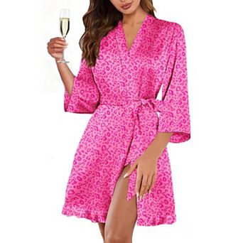Ekouaer Women's Satin Robes Silk Kimono Bath Robe Short Ruffled Hem Bride Bridesmaid Sleepwear