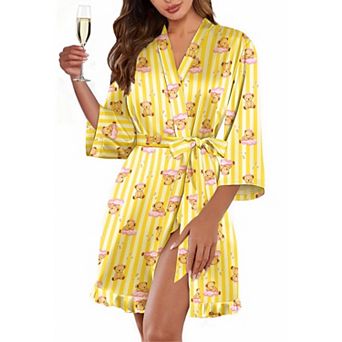 Ekouaer Women's Satin Robes Silk Kimono Bath Robe Short Ruffled Hem Bride Bridesmaid Sleepwear