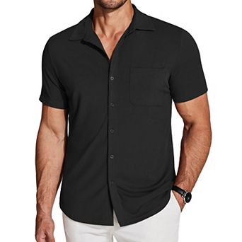 COOFANDY Men' Ribbed Button Down Shirts Short Sleeve Casual Shirt with Pocket Summer Beach Camp