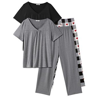 Ekouaer 2 Pack Womens Pajama Sets Short Sleeve with Long Pant Pjs Sleepwear Loungewear