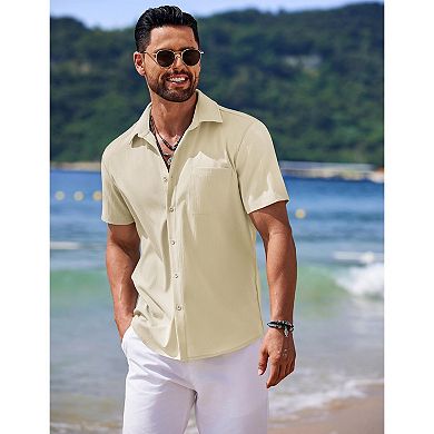 COOFANDY Mens Short Sleeve Button Up Casual Summer Beach Shirt Lightweight Vacation Camp No Tuck