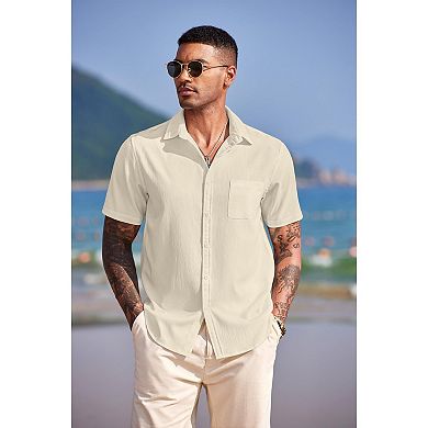 COOFANDY Mens Short Sleeve Button Up Casual Summer Beach Shirt Lightweight Vacation Camp No Tuck