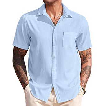 COOFANDY Mens Short Sleeve Button Up Casual Summer Beach Shirt Lightweight Vacation Camp No Tuck