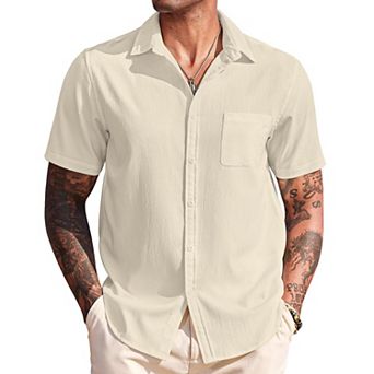 COOFANDY Mens Short Sleeve Button Up Casual Summer Beach Shirt Lightweight Vacation Camp No Tuck