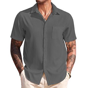COOFANDY Mens Short Sleeve Button Up Casual Summer Beach Shirt Lightweight Vacation Camp No Tuck