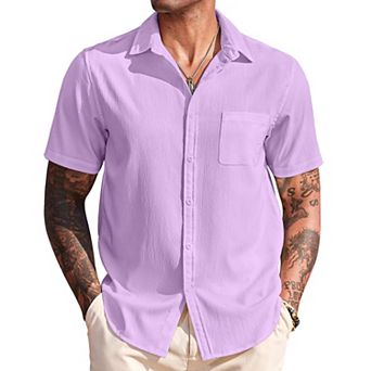 COOFANDY Mens Short Sleeve Button Up Casual Summer Beach Shirt Lightweight Vacation Camp No Tuck