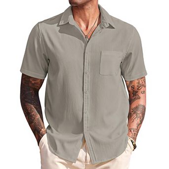 COOFANDY Mens Short Sleeve Button Up Casual Summer Beach Shirt Lightweight Vacation Camp No Tuck