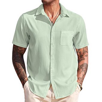 COOFANDY Mens Short Sleeve Button Up Casual Summer Beach Shirt Lightweight Vacation Camp No Tuck