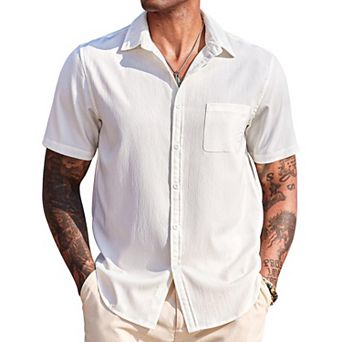 COOFANDY Mens Short Sleeve Button Up Casual Summer Beach Shirt Lightweight Vacation Camp No Tuck