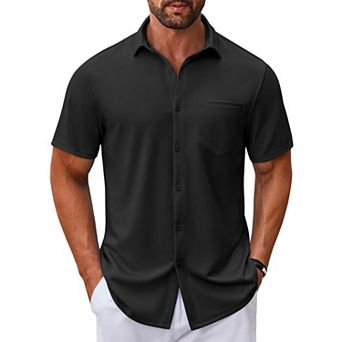 COOFANDY Mens Casual Button Down Shirt Untucked Short Sleeve Strech Wrinkle Free Dress Shirts