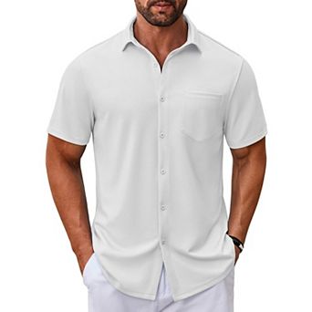 COOFANDY Mens Casual Button Down Shirt Untucked Short Sleeve Strech Wrinkle Free Dress Shirts