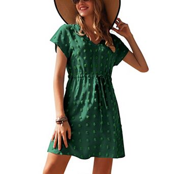 Ekouaer Women's Beach Dresses Summer Beach Cover Up Short Sleeve Bikini Cover Up V Neck