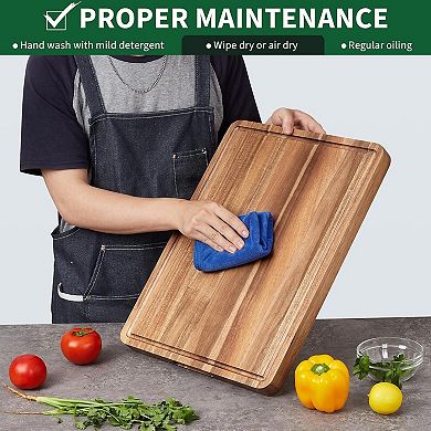 Acacia Wood Cutting Board for Kitchen, 20"x15"x1.38" Large Wooden Chopping Board
