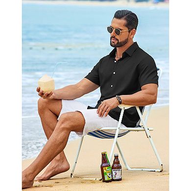 COOFANDY Mens Button Down Shirt Short Sleeve Lightweight Casual Summer Beach Shirt Textured Linen