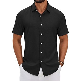 COOFANDY Mens Button Down Shirt Short Sleeve Lightweight Casual Summer Beach Shirt Textured Linen