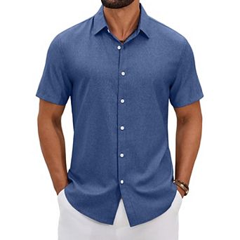 COOFANDY Mens Button Down Shirt Short Sleeve Lightweight Casual Summer Beach Shirt Textured Linen