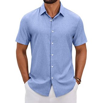 COOFANDY Mens Button Down Shirt Short Sleeve Lightweight Casual Summer Beach Shirt Textured Linen