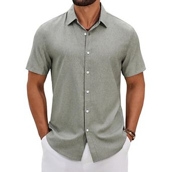 COOFANDY Mens Button Down Shirt Short Sleeve Lightweight Casual Summer Beach Shirt Textured Linen