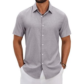 COOFANDY Mens Button Down Shirt Short Sleeve Lightweight Casual Summer Beach Shirt Textured Linen