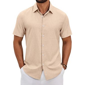 COOFANDY Mens Button Down Shirt Short Sleeve Lightweight Casual Summer Beach Shirt Textured Linen