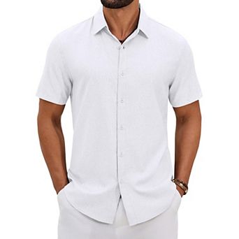 COOFANDY Mens Button Down Shirt Short Sleeve Lightweight Casual Summer Beach Shirt Textured Linen