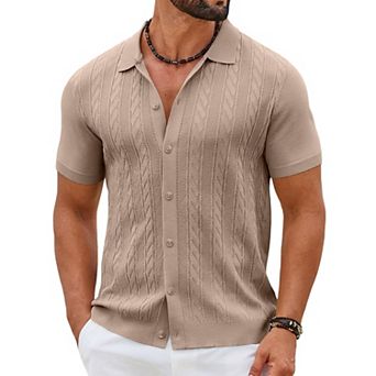 COOFANDY Mens Casual Button Down Shirts Short Sleeve Sweater Knit Polo Shirts Summer Vacation Tops