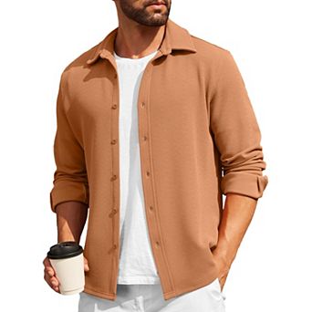 COOFANDY Mens Casual Button Down Shirt Long Sleeve Lightweight Jacket Fashion Textured Shirts