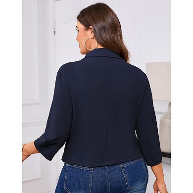 Plus Size Blazer for Women Business 3/4 Sleeve Button Front Jacket