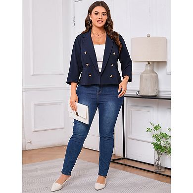 Plus Size Blazer for Women Business 3/4 Sleeve Button Front Jacket