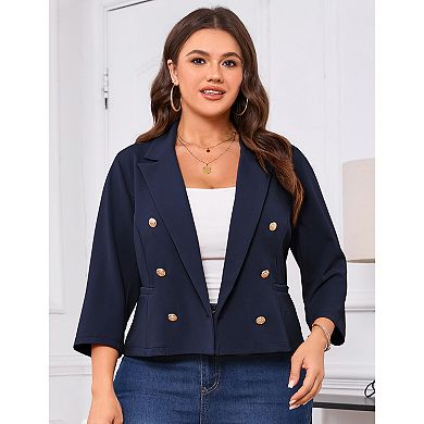 Plus Size Blazer for Women Business 3/4 Sleeve Button Front Jacket
