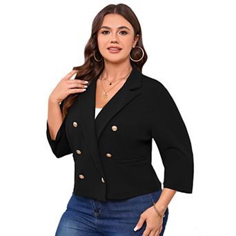 Plus Size Blazer for Women Business 3/4 Sleeve Button Front Jacket
