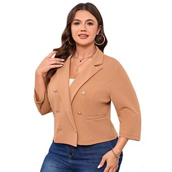 Plus Size Blazer for Women Business 3/4 Sleeve Button Front Jacket