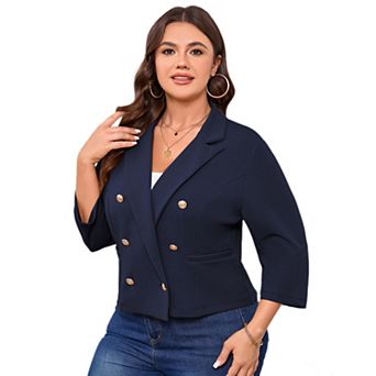 Plus Size Blazer for Women Business 3/4 Sleeve Button Front Jacket