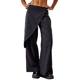 Women's Y2K Wide Leg Pants Wrap Front High Waist Asymmetrical Overlay Casual Suit Trousers