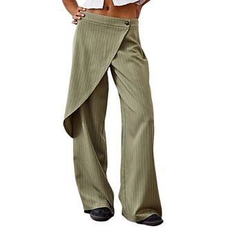 Women's Y2K Wide Leg Pants Wrap Front High Waist Asymmetrical Overlay Casual Suit Trousers