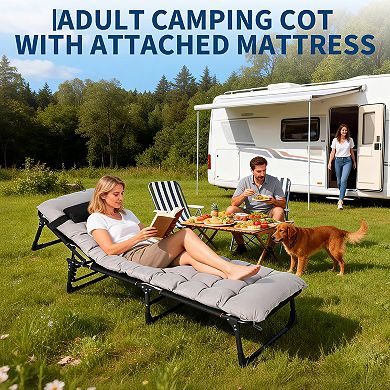 Danolapsi Portable Camping Cot for Adults with Headrest & Thick Removable Mattress, 400Lbs Capacity
