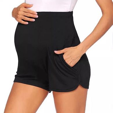 Women's Maternity Shorts Adjustable Waistband Over Belly Pregnancy Lounge Workout with Pockets