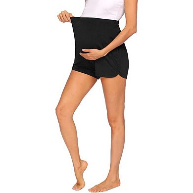 Women's Maternity Shorts Adjustable Waistband Over Belly Pregnancy Lounge Workout with Pockets