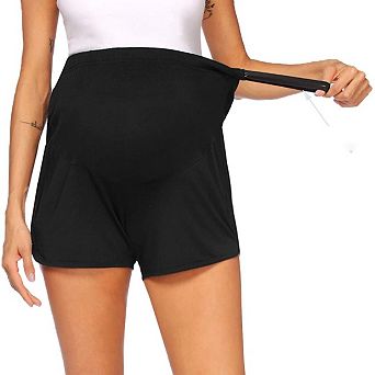 Women's Maternity Shorts Adjustable Waistband Over Belly Pregnancy Lounge Workout with Pockets