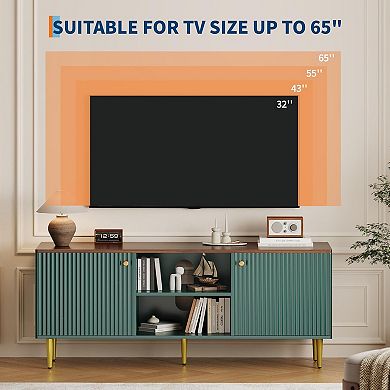Danolapsi 55" Long Modern Fluted TV Stands with 2 Doors Storage & Adjustable Shelf for TV Up to 65"