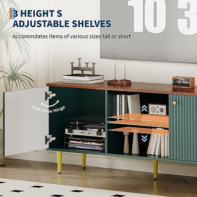 Danolapsi 55" Long Modern Fluted TV Stands with 2 Doors Storage & Adjustable Shelf for TV Up to 65"