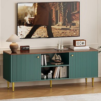 Danolapsi 55" Long Modern Fluted TV Stands with 2 Doors Storage & Adjustable Shelf for TV Up to 65"