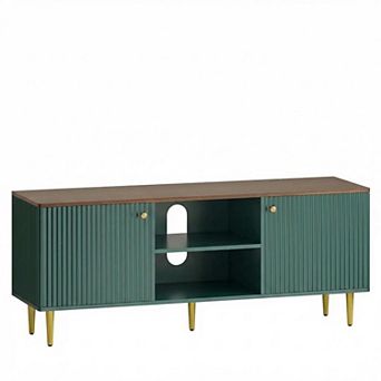 Danolapsi 55" Long Modern Fluted TV Stands with 2 Doors Storage & Adjustable Shelf for TV Up to 65"