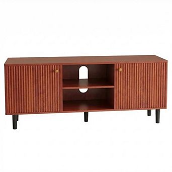 Danolapsi 55" Long Modern Fluted TV Stands with 2 Doors Storage & Adjustable Shelf for TV Up to 65"