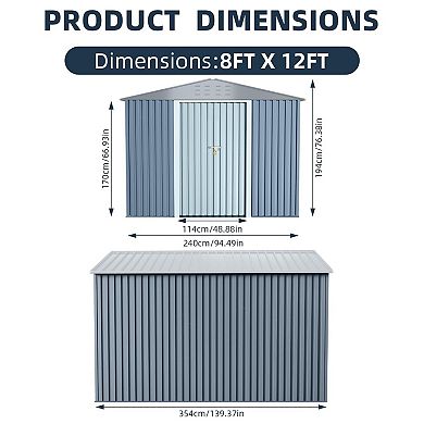 Danolapsi Utility Tool Storage Shed, Galvanized Steel Garden Shed with Lockable Doors & Ventilation